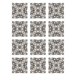 Panorama Stickers Carrelage Adhésif Cuisine - 72 Pièces de 10x10 cm Style Hydraulique Oriental Gris - Adhésif Vinyle pour Carreaux