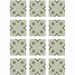 Panorama Stickers Carrelage Adhésif Cuisine - 72 Pièces de 10x10 cm Hydraulique Type Oriental Vert - Adhésif en Vinyle pour