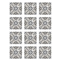 Panorama Stickers Carrelage Adhésif Cuisine - 72 Pièces de 10x10 cm Tuile Fleurie Orientale Gris - Adhésif en Vinyle pour Carreaux