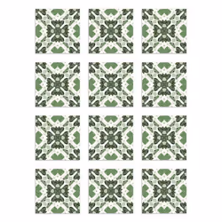 Panorama Stickers Carrelage Adhésif Cuisine - 24 Pièces de 20x20 cm Mosaïque Hydraulique Orientale Vert - Adhésif en Vinyle