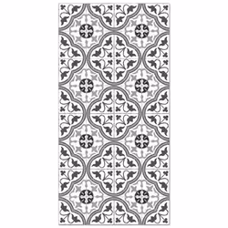 Tapis Vinyle - Panorama - Carreaux Ciments Fleur - Gris - 60x250 cm - Résistant Intérieur/Extérieur