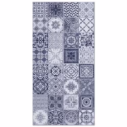 Tapis Vinyle Panorama Carreaux Ciments Nijar Bleu 40x80 cm - Tapis pour Cuisine Bureau et Salon en PVC
