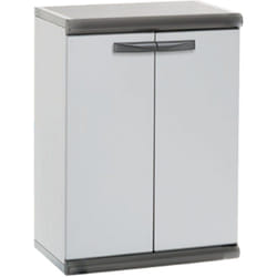 Armoire Basse pour Jardin Sintra 2 Gardiun 62,5x39x84 cm Résine avec 1 Étagère et 2 Portes Protection contre les UV Couleur Gris