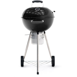 Barbecue au Charbon à Roulettes Kekai Yellowstone 58x47x100 cm Rond avec Couvercle et Briquet Couleur Émaillé Noir