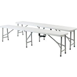 Ensemble 2 Bancs Pliants et Portables Gardiun New Koln 180x29x43 cm en Résine Couleur Blanche