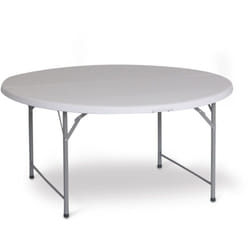 Table Ronde Pliante et Portable Gardiun New Koln Ø122x74 cm en Résine de Couleur Blanche avec Poignée et Système de Verrouillage