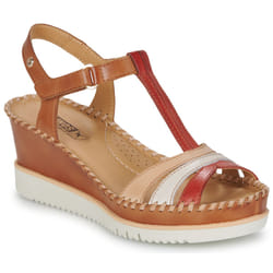 Nu-pieds en cuir marron à talon compensé PIKOLINOS - Femme