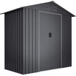 Abri de jardin métallique 2,57m2 Wasabi Light Anthracite - 4 Grilles - Double porte coulissante - Gris - Rangement extérieur - 196x131x196cm