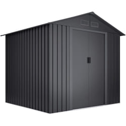 Abri de jardin métallique 5,27m2 Wasabi Light Anthracite - 4 grilles - Double porte coulissante - Gris - Rangement extérieur - 261x202x202cm