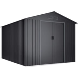 Abri de jardin métallique 8,08m2 Wasabi Light Anthracite - 4 grilles - Double porte coulissante - Gris - Rangement extérieur - 258x313x202cm