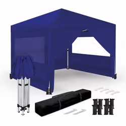 Tente Pliante 3x3m – 4 Parois Latérales – Bleu – Jardin Extérieur