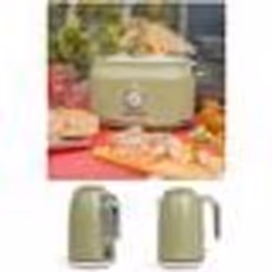 PACK DEJEUNER Bouilloire Rétro Vintage Inox Vert 1.7L 2200W + Grille pain Electrique Rétro Vert 815W 2 FENTES