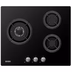 SVAN SGW3601N, Noir, Intégré, 60 cm, Gaz, Verre, 3 zone(s)