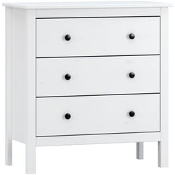 Commode 3 tiroirs en bois massif blanc. (Hauteur 81 cm/Largeur 76 cm/Profondeur 40 cm)