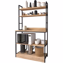 Etagère placard de cuisine de style industriel avec 4 étagères en mélamine chêne Safir. Structure en métal noir. Grand espace ...