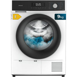 Sèche-linge à pompe de heat acier de 9 kg, classe e (ancienne classe a++), commande tactile, 15 programmes, séchage automatique, repassage facile,