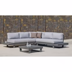 Salon de jardin Sofa MENFIS - finition anthracite, tissus gris clair - 4 à 6 places
