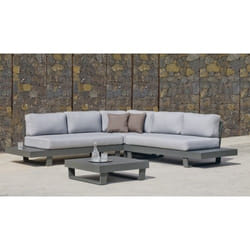 Salon de jardin Sofa MENFIS - finition anthracite, tissus gris clair - 4 à 6 places