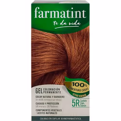 Farmatint Gel Coloración Permanente 5R Castaño Claro Cobrizo, Auburn, 5R, Castaño Claro Cobrizo, Femmes, 60 ml, Maintien de l ...