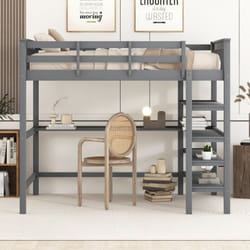 Lit mezzanine avec bureau, lit mezzanine enfant 140x200 cm avec rangements, cadre de lit en pin, gris