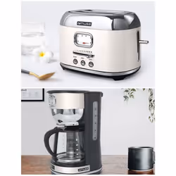 PACK CAFETIERE RETRO VINTAGE SANS FIL 1000W BEIGE INOX + GRILLE-PAIN BEIGE INOX 1800W 2 FENTES