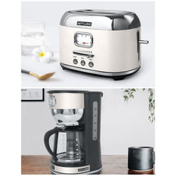 PACK CAFETIERE RETRO VINTAGE SANS FIL 1000W BEIGE INOX + GRILLE-PAIN BEIGE INOX 1800W 2 FENTES