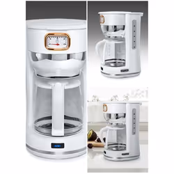 Cafetière - Haute Qualité - 10 Tasses - Sans Fil - Blanc et Doré - Design Rétro Vintage