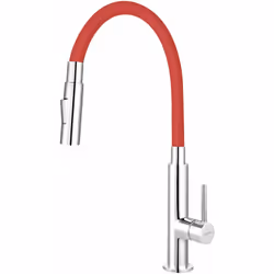 Robinetterie d’évier avec douchette couleur rouge/chrome hauteur de la robinetterie : max. 420 mm longueur du bec : max 410 m ...