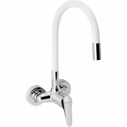 Mitigeur d’évier avec bras flexible couleur blanc/chrome hauteur du robinet max 420 mm largeur du mitigeur max 217 mm longueu ...