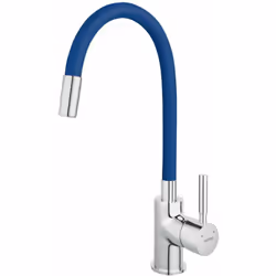 Robinet de cuisine Flexi sur pied conception bleu-chrome matériau laiton hauteur 350 mm largeur 45 mm profondeur 200 mm bec p ...