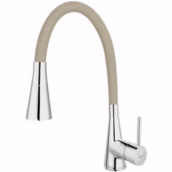 Robinet de cuisine Flexi sur pied couleur beige/chrome matériau laiton hauteur 365 mm largeur 55 mm profondeur 230 mm bras él ...