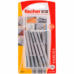 Fischer 45477, Kit de fiches murales et vis, Brique, Béton, Cruciforme, PZ2, 50 mm, 5 mm