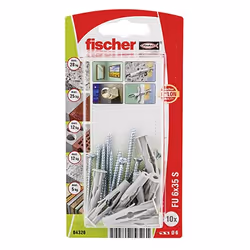Fischer 84326, Kit d'ancrage et de vis, Brique, Béton, Métal, Nylon, Gris, Argent, 35 mm, 6 mm