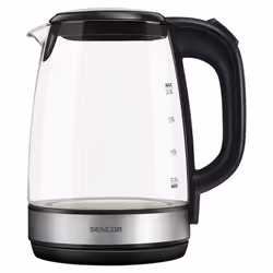 Sencor SWK 2080BK, 2 L, 2200 W, Noir, Transparent, Verre, Métal, Indicateur de niveau d'eau, Sans fil