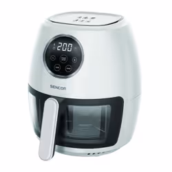 Découvrez la friteuse a air SENCOR SFR 5340WH, avec un bol en borosilicate de 3,5 L et 1300 W. Écran LED tactile, prete en 3 ...