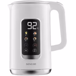 Découvrez la bouilloire électrique Sencor SWK 0950WH, avec une capacité de 1,7 litre et une puissance de 2200 W. Son écran LE ...
