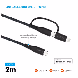 FIXED FIXDB-CCL2-GR câble USB USB 2.0 2 m USB C USB C/Lightning Noir - Vue supplémentaire 3