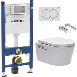Pack Bati-support Geberit 112cm + Cuvette Swiss Aqua Technologies sans bride + Plaque blanche (SATrimlessGeb3)
