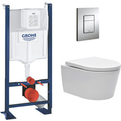 Grohe - Pack wc autoportant avec cuvette Swiss Aqua Technologies sans bride + Plaque chrome (ProjectSATrimless-1)