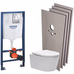 Contenu du pack WC Grohe Rapid SL + cuvette sans bride Swiss Aqua Technologies fixations cachées + plaque Grohe Skate Cosmopo ...