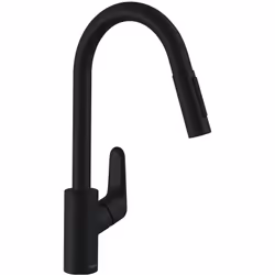 Caractéristiques du mitigeur de cuisine Hansgrohe 240 noir mat, avec douchette extractible (31815670) : ComfortZone 240 Bec o ...
