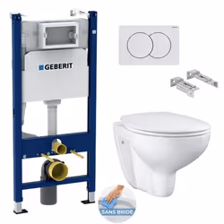 Pack WC Bati-support Geberit Duofix + WC Grohe Bau Ceramic + Abattant softclose + Plaque blanche (BauGeb3)