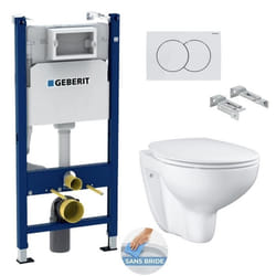 Pack WC Bati-support Geberit Duofix + WC Grohe Bau Ceramic + Abattant softclose + Plaque blanche (BauGeb3)