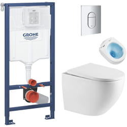Grohe - Pack wc Bâti-support + wc sans bride Tornado Quiet sat Fusion + Abattant softclose + Plaque Chrome