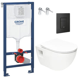 Grohe - Pack wc Bâti-support Rapid sl + wc sans bride sat + Abattant SoftClose + Plaque Noir mat (RapidSL-Project-KF0)