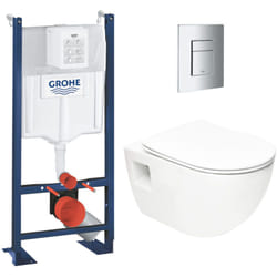 Grohe - Pack wc Bâti Autoportant Rapid sl + wc sans bride sat + Abattant SoftClose + Plaque Chrome (Project2-1)