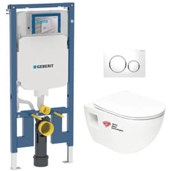 Pack bati-support Geberit wc sans bride Swiss Aqua Technologies + abattant SoftClose + plaque chrome (SLIM-Project-C)