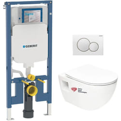 Pack bati-support Geberit wc sans bride Swiss Aqua Technologies + Abattant SoftClose + Plaque Blanche (SLIM-Project-B)