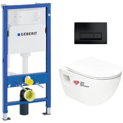 Pack Bâti-support Geberit wc sans bride Swiss Aqua Technologies + abattant SoftClose + plaque noir mat (ProjectGeb10)