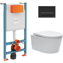 Vitra - Pack wc Bâti-support V-Fix Core + wc sat sans bride et fixations invisibles + Plaque Noir mat (V-FixSATrimless-6)
